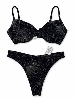 Secret Treasures Black Rhinestone Bra & Bikini Set